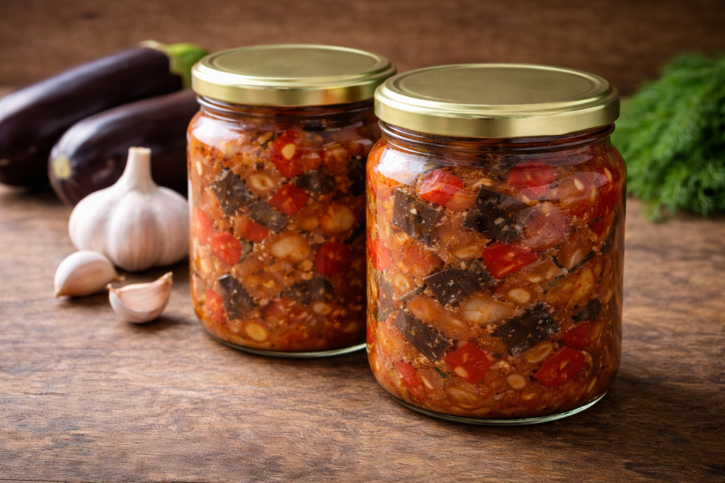 Baklažanų salotos stiklainiuose: patikimas receptas žiemai