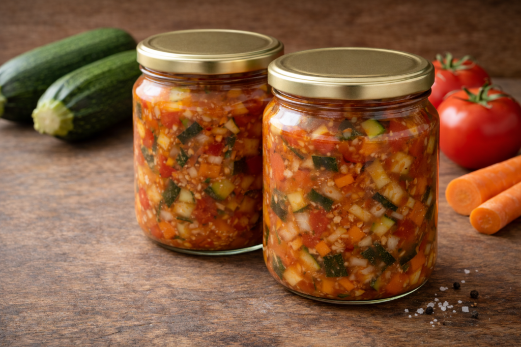 Cukinijų mišrainė su pomidorais žiemai: patikimas naminis receptas
