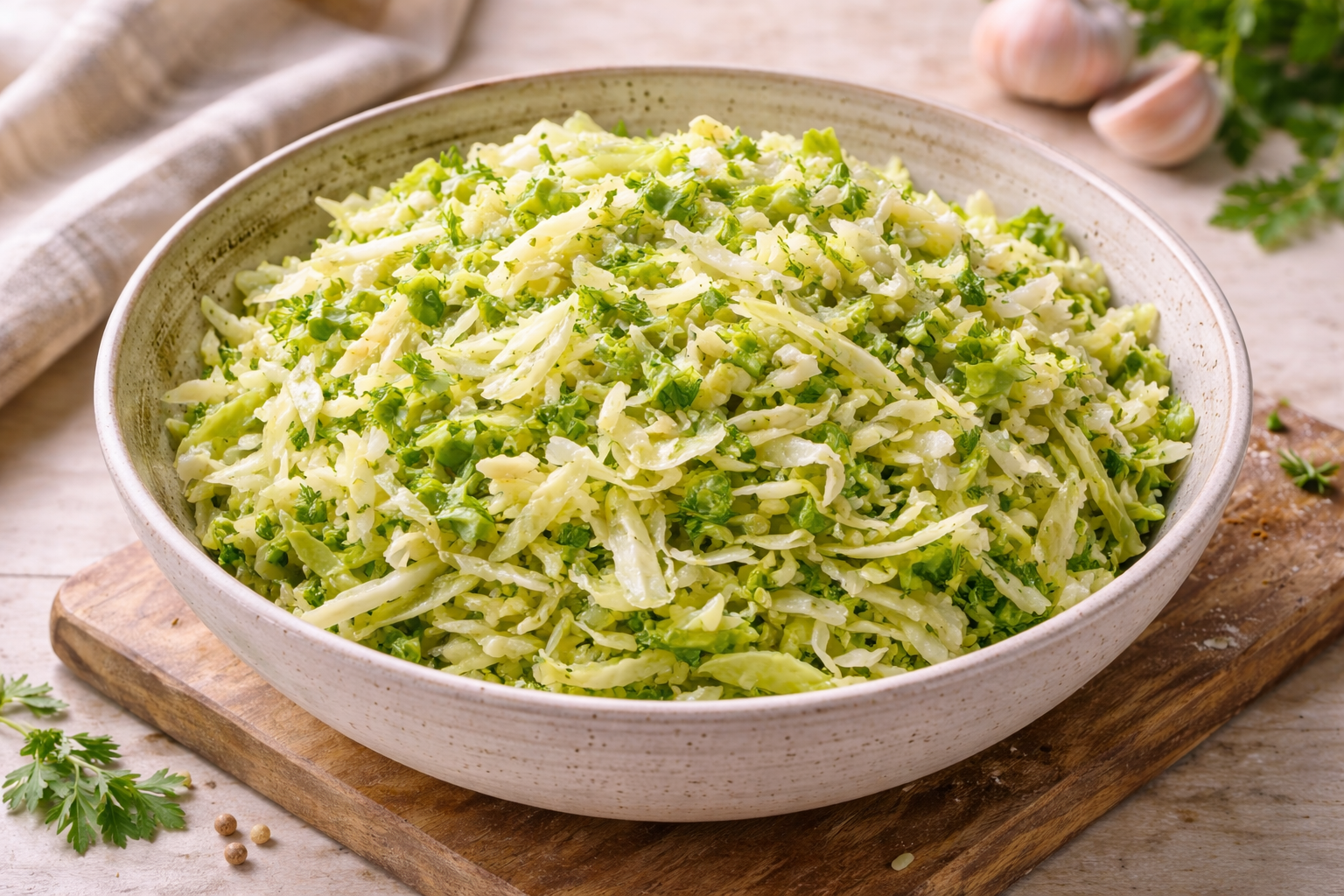 Kaimiškos kopūstų salotos su česnaku: skonis, kuris maloniai nustebina