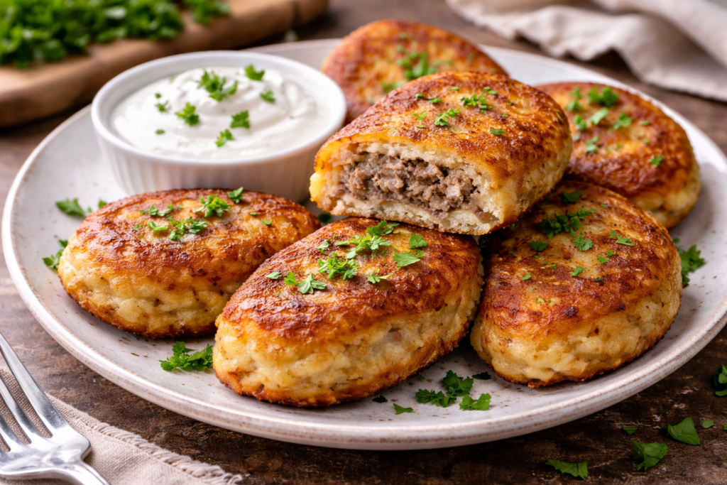 Bulviniai Kėdainių blynai su faršu: sotus klasikinis patiekalas