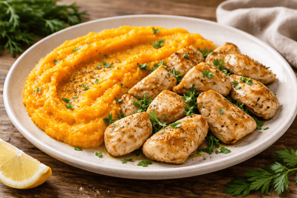 Kalakutiena su moliūgų tyre – lengvas ir subalansuotas patiekalas