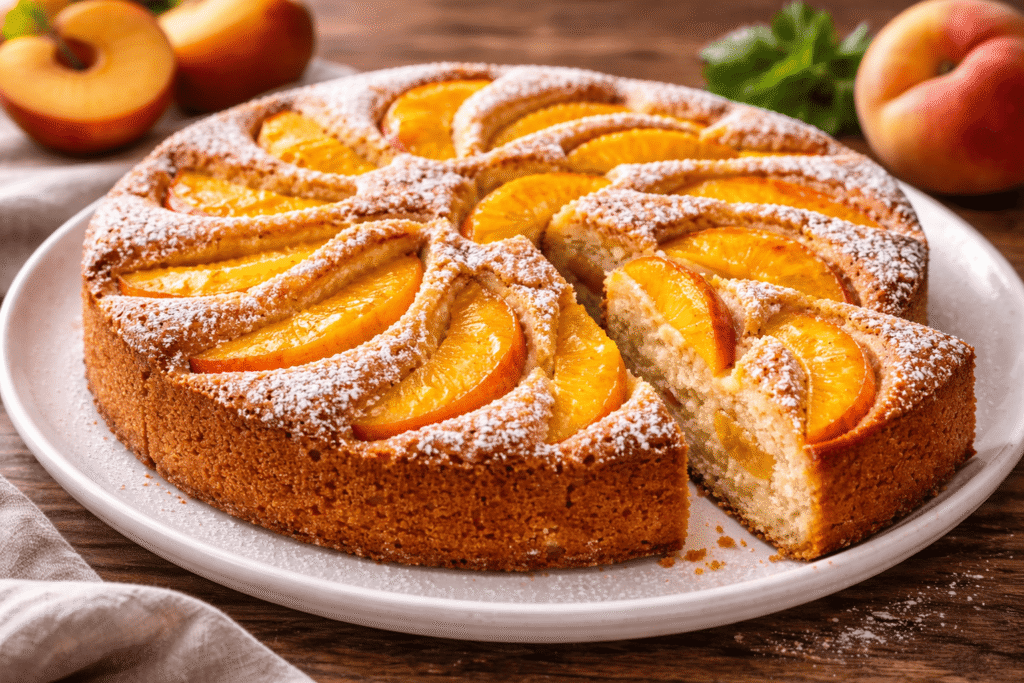 Klasikinis persikų pyragas – desertas, tobulas prie arbatos