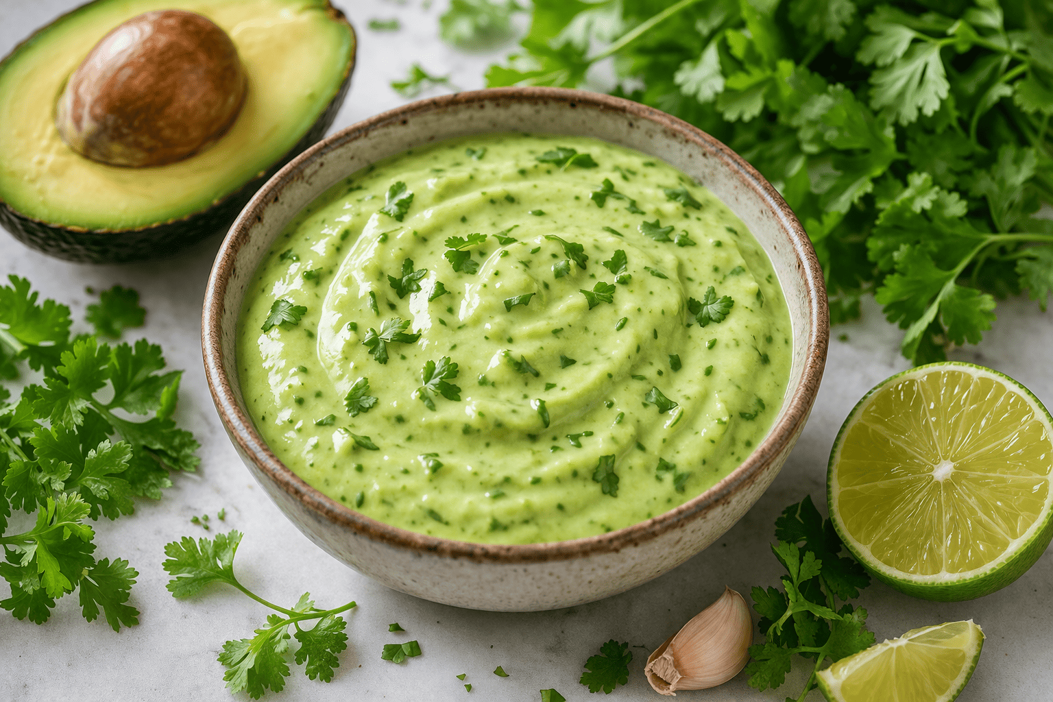 Gaivus salotų padažas su kalendra ir avokadu: lengvas ir dietiškas