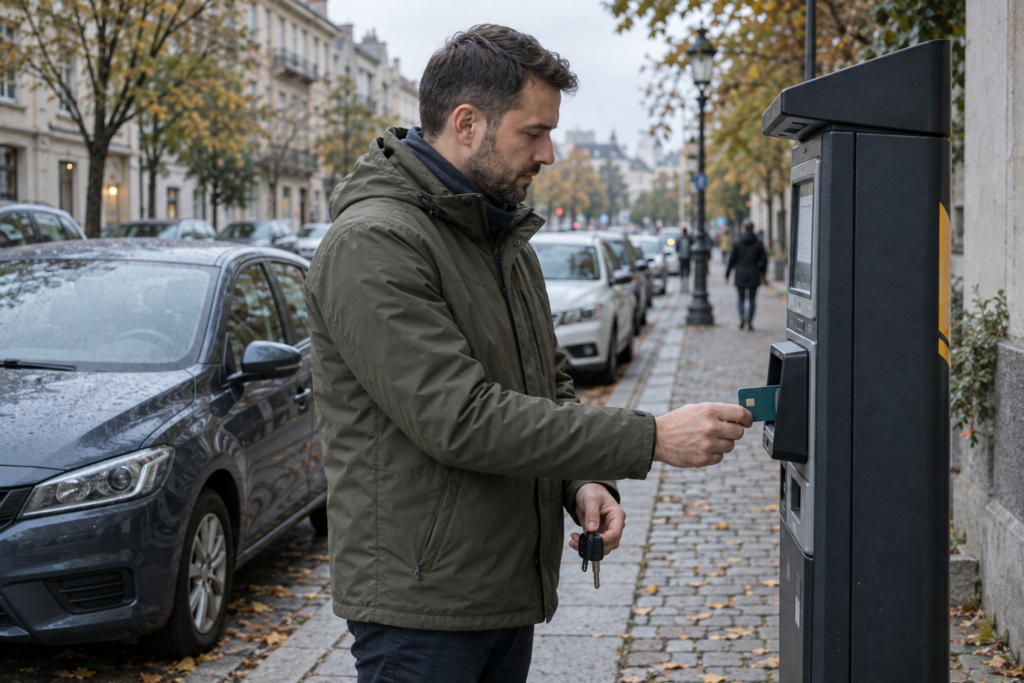 Vairuotojas bekontakte kortele moka už automobilio stovėjimą miesto parkomate